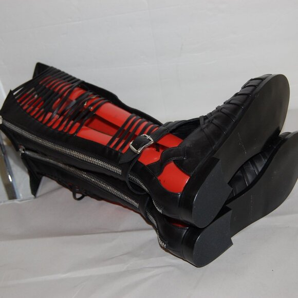 38/US8❤️ Diesel Black Gold Leather GLADIATOR Flat Heels Sandals Boots ITALY - Picture 8 of 12